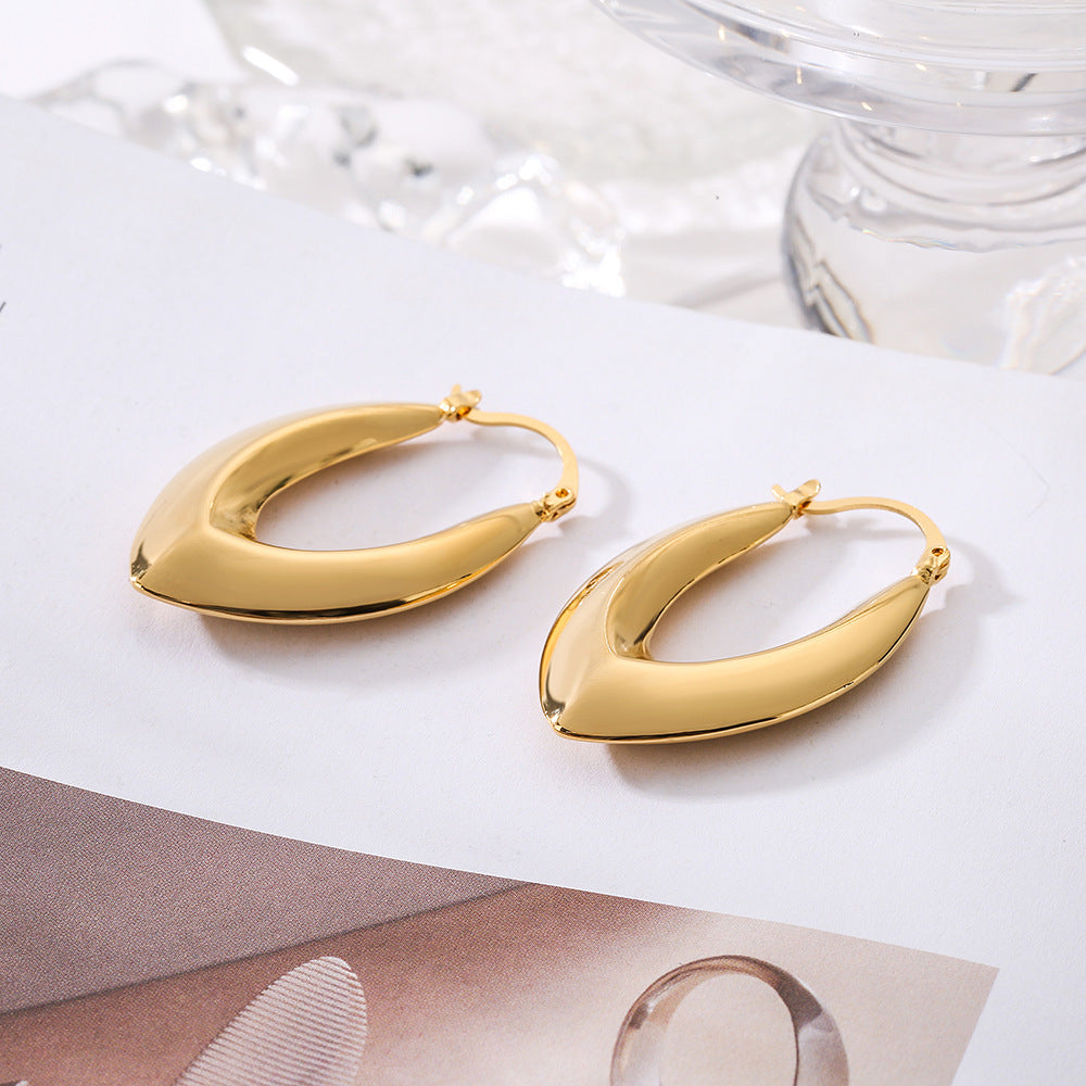 Orecchini a Cerchio Geometrici Minimalisti da Donna in Ottone con Placcatura in Oro 18K Design a Fascia Larga Liscia
