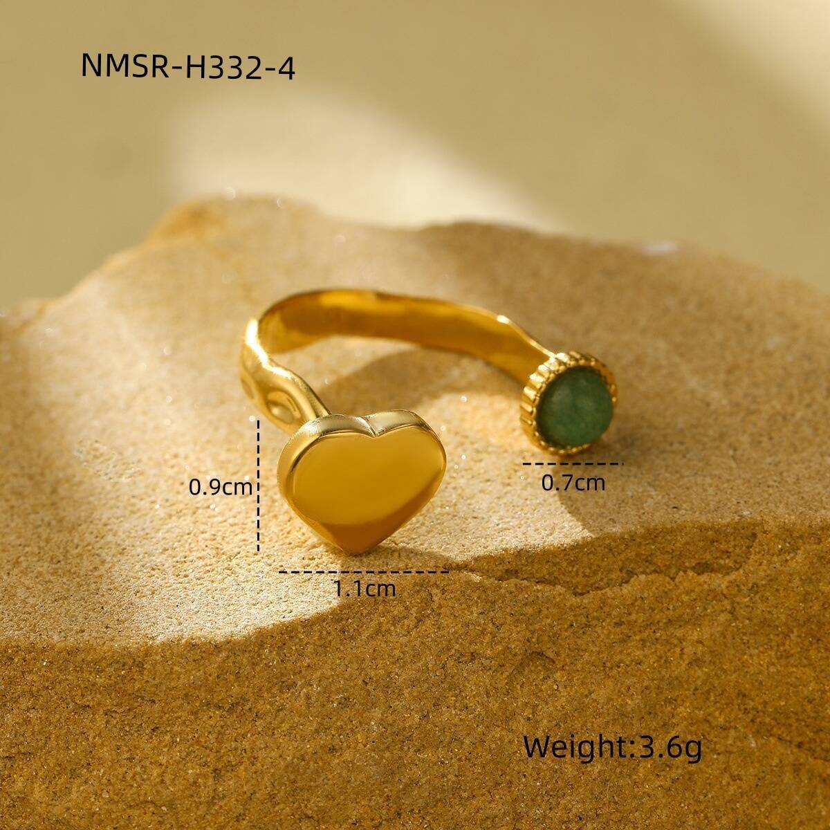 Fashionable Heart-Shaped Turquoise Natural Stone Stainless Steel Open Ring with Plating Finish for Women