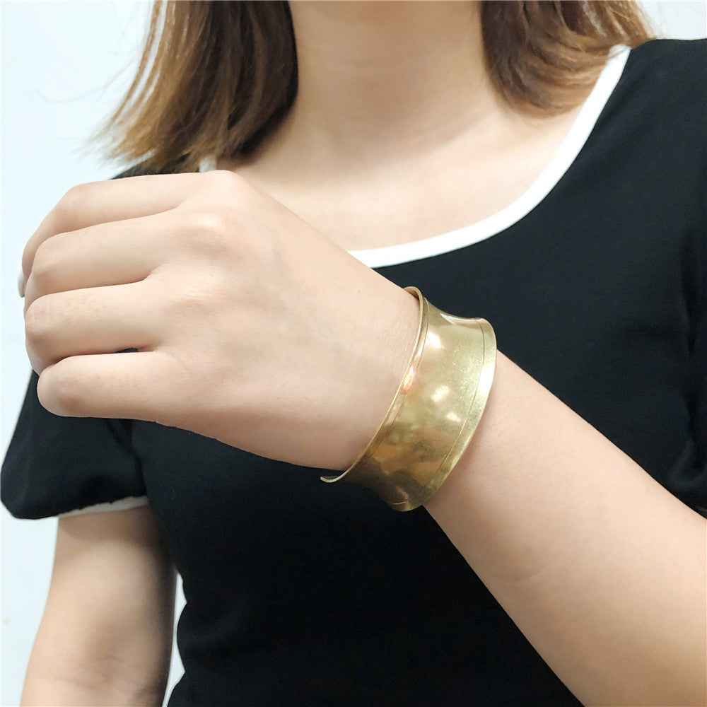 Geometric Alloy Plated Open Cuff Bracelet for Women