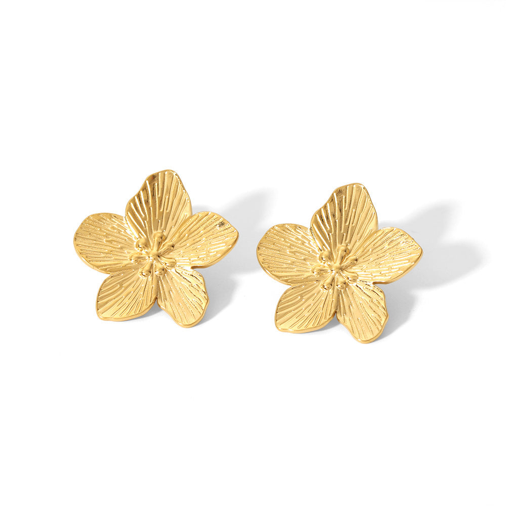 Elegant Floral Stainless Steel Earrings for Women with Plated Finish Geometric Petal Design