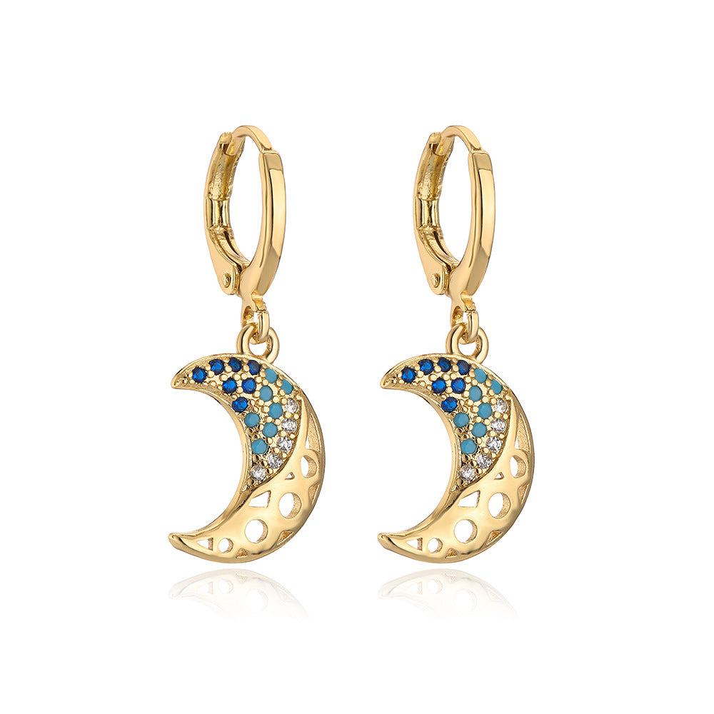 Geometric Pendant Earrings for Women with Copper Base Plated in 18K Gold and Micro-Paved Zirconia