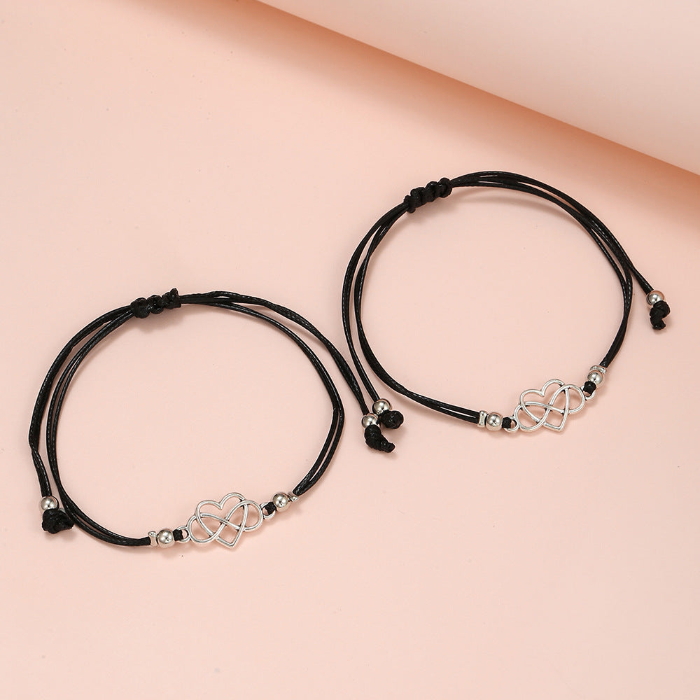 Sweet Minimalist Geometric Heart Alloy Hand-woven Bracelet Set