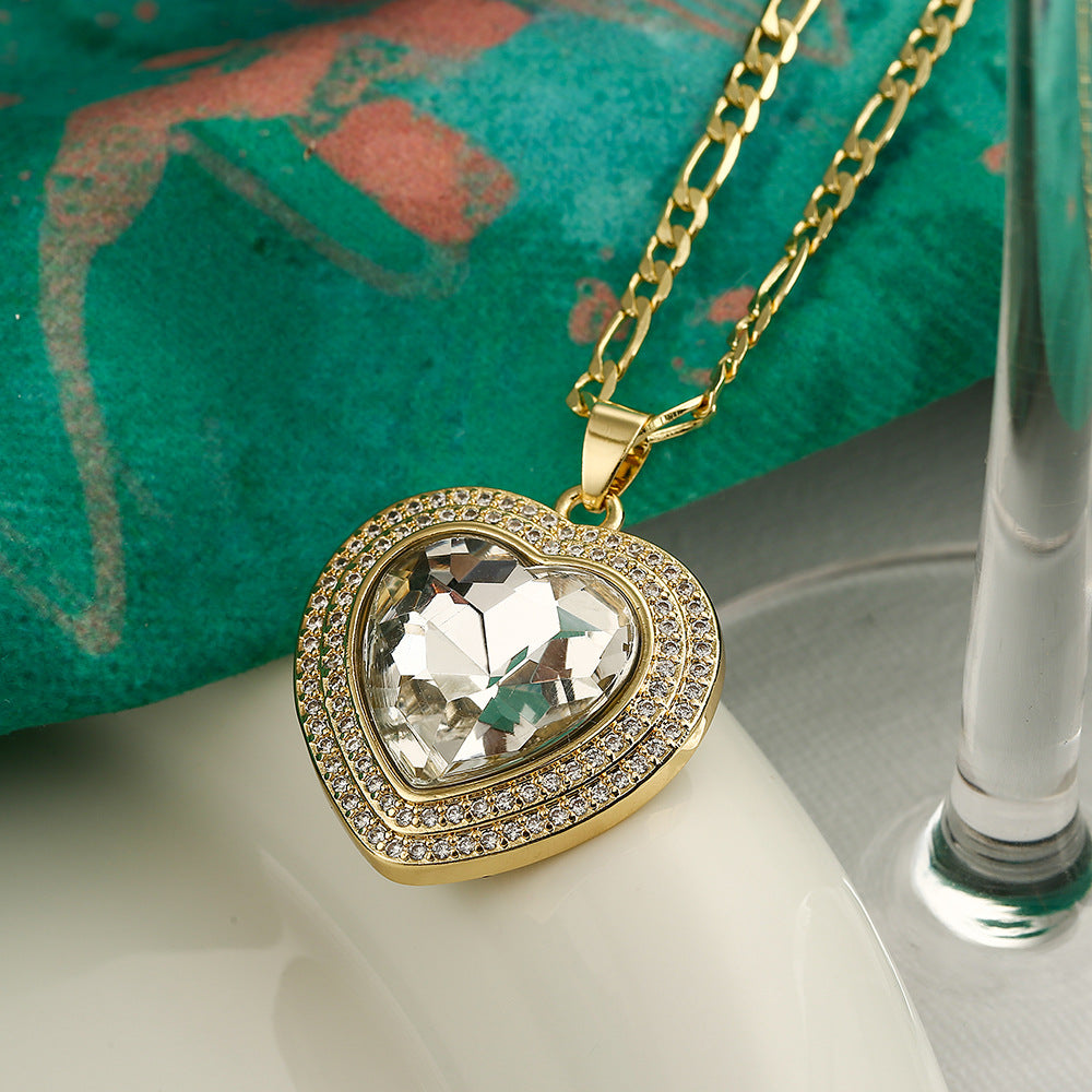 Collana con Pendente a Cuore Minimalista alla Moda in Rame con Accenti di Zirconi per Donna