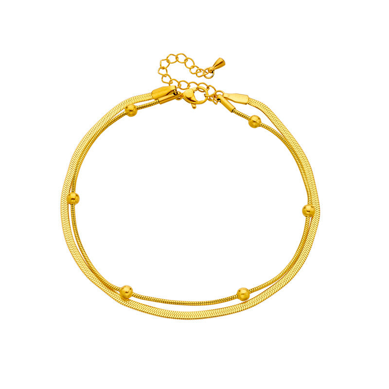 Minimalist Vintage-Inspired Geometric Stainless Steel Anklet with Double Layer Blade Chain Design