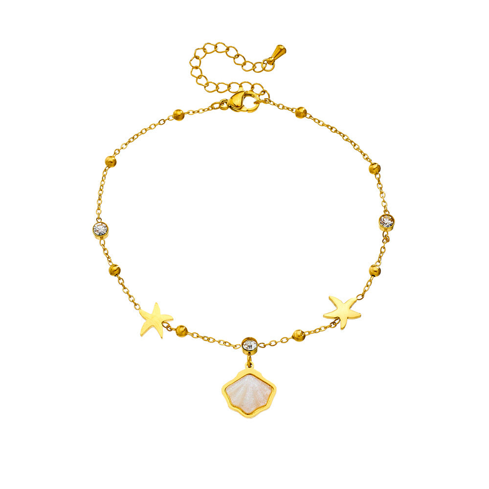 Cavigliera minimalista a forma di stella in acciaio inossidabile con strass, da donna