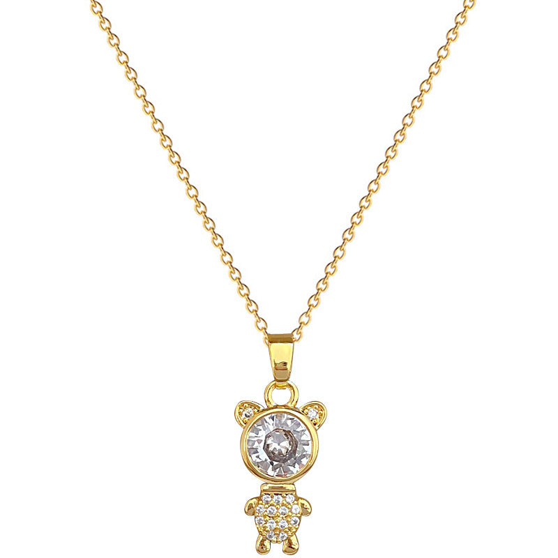 Collana Pendente Orso Minimalista in Acciaio al Titanio con Intarsio di Strass per Donne e Uomini, Catena Locket Regolabile
