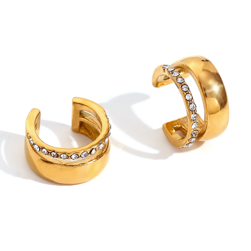 Pendientes de clip de acero inoxidable geométricos minimalistas con baño de oro de 18 quilates y diseño en forma de C con microincrustaciones para mujer