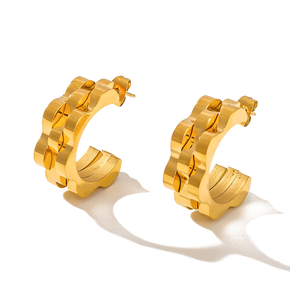 Orecchini geometrici in acciaio inossidabile placcato oro 18 carati da donna, gioielli creativi per l'orecchio placcati sottovuoto