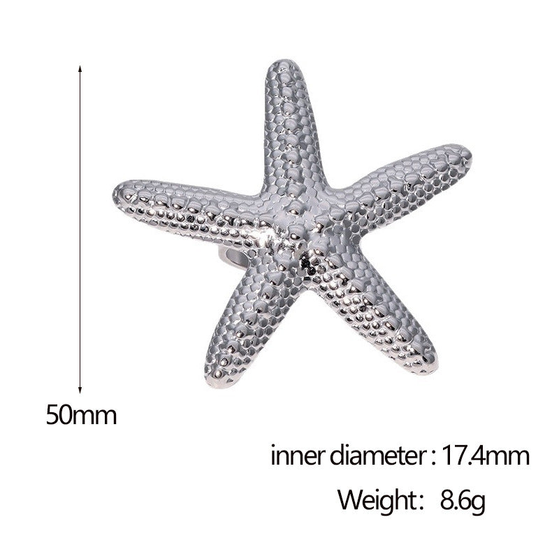 Casual Star-Shaped Stainless Steel Ring for Women with 18K Gold Plating Titanium Steel Band