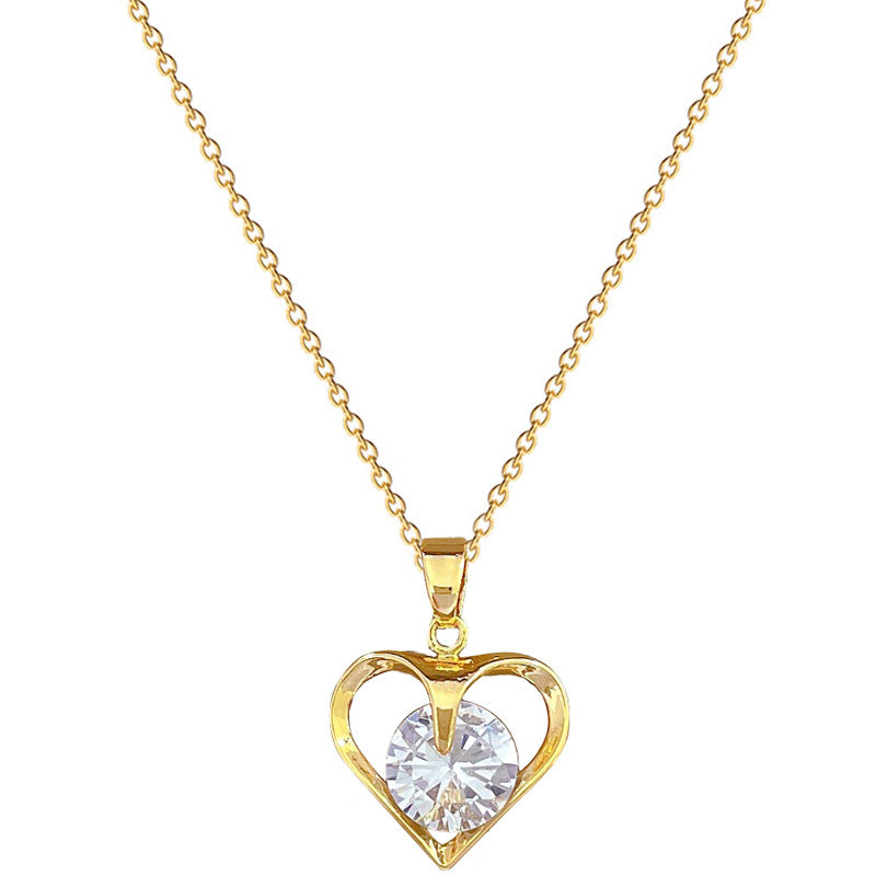 Collar de lujo unisex de acero de titanio con colgante de corazón y circonita