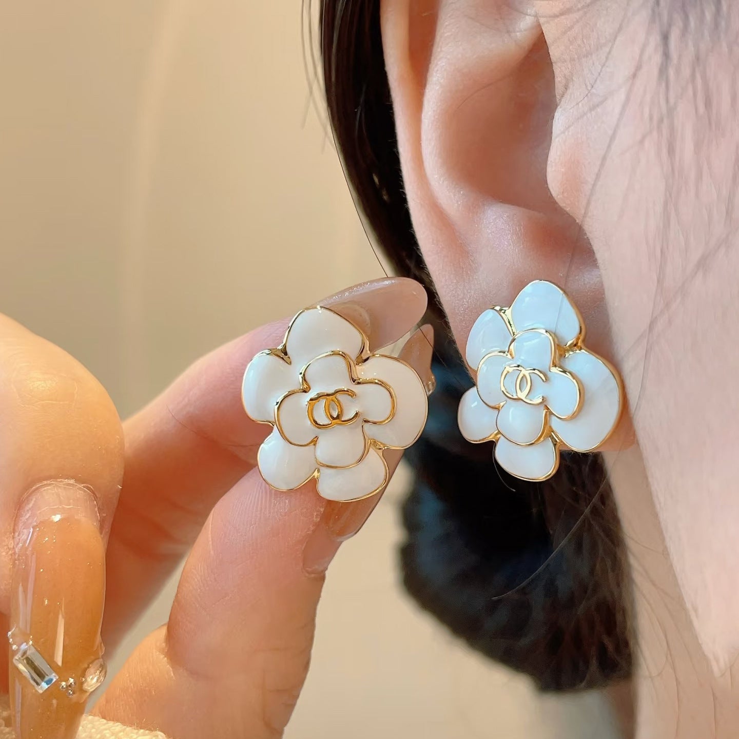 Sweet Floral Enamel Gold Plated Brass Earrings with 925 Sterling Silver Posts