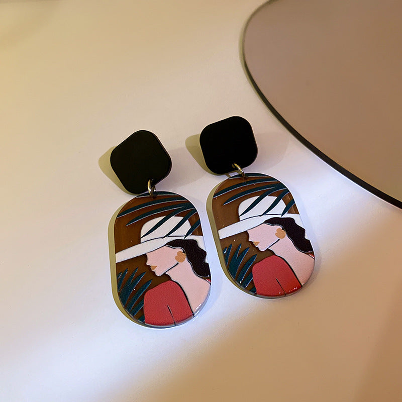 Pendientes ovalados de acrílico estilo vintage francés con postes de acero, diseño geométrico, acabado electrochapado, joyería elegante y ligera de lujo para las orejas