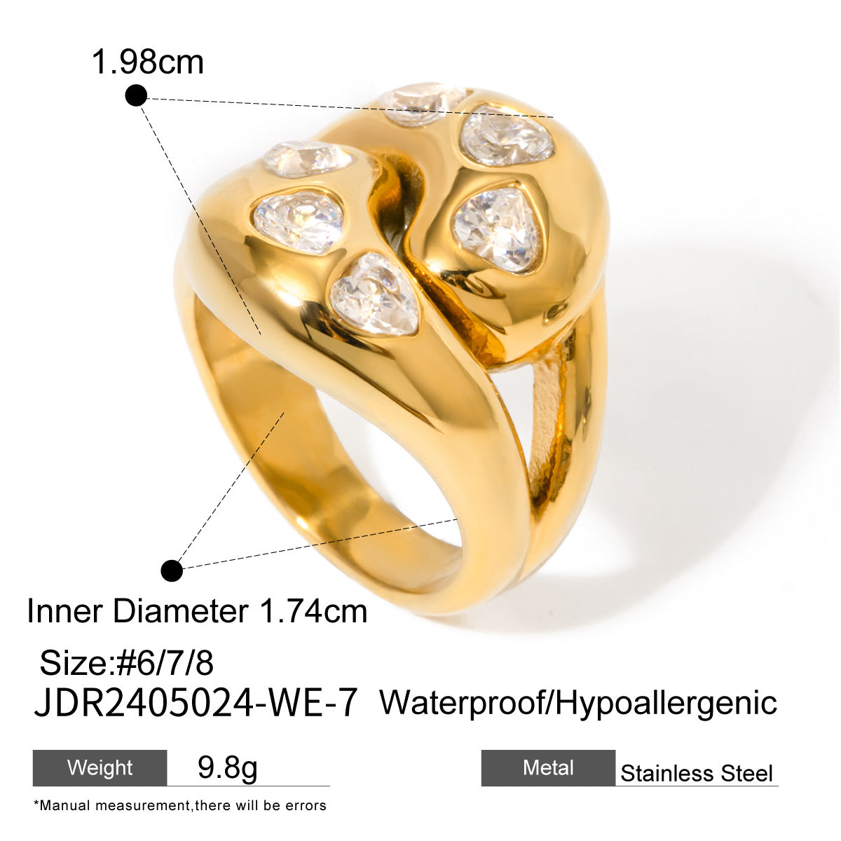 Anillo geométrico de acero inoxidable y titanio con incrustaciones de diamantes de imitación para mujer, accesorio de moda de lujo minimalista
