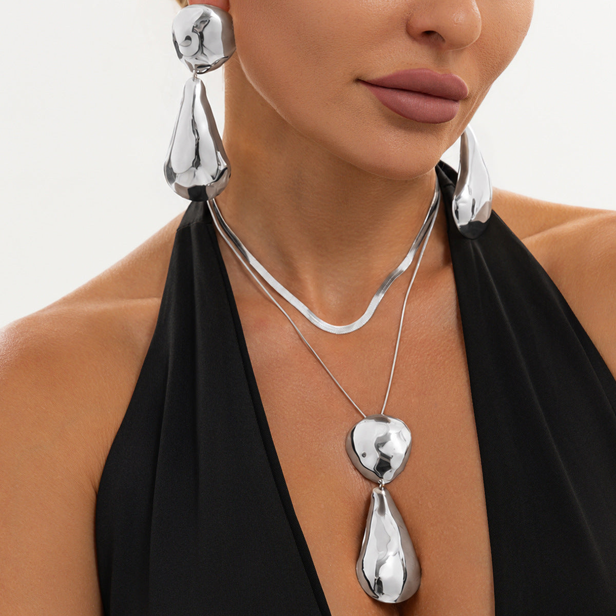 Minimalist Teardrop Iron Plated Pendant Necklace Snake Chain Women's Jewelry