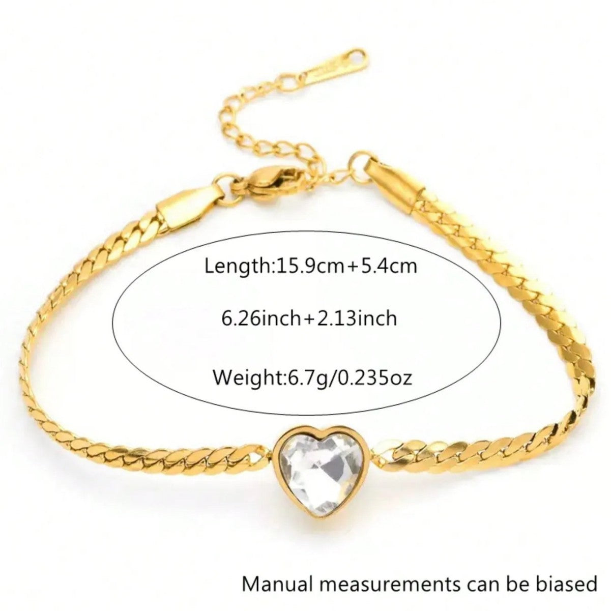 Elegante Bracciale Placcato in Acciaio Inossidabile a Forma di Cuore con Intarsio in Zirconia Cubica da Donna