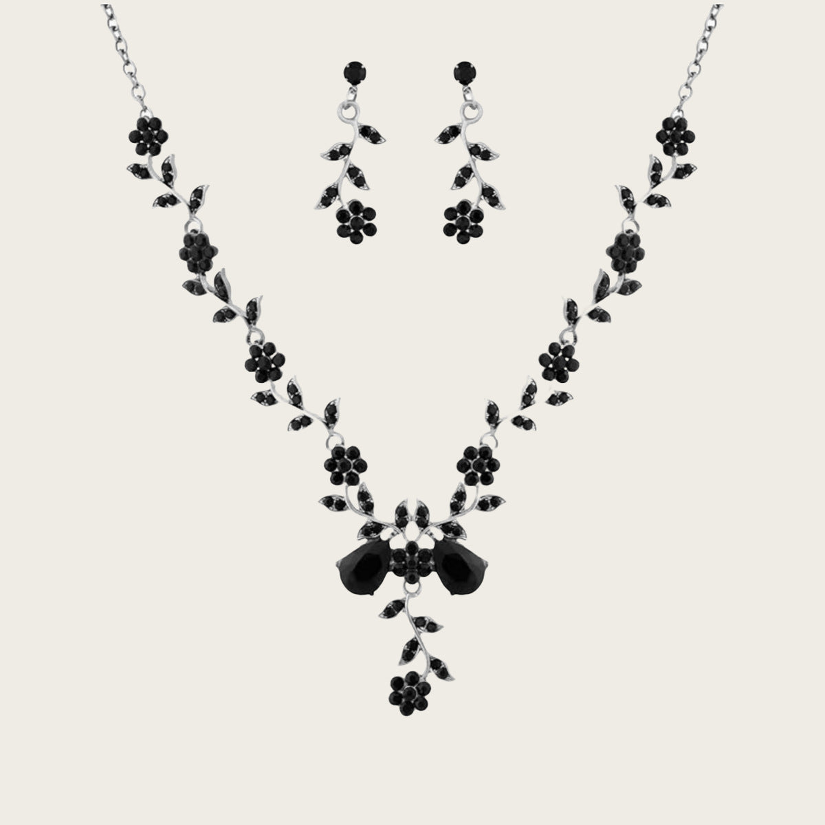 Exaggerated Floral Rhinestone and Crystal Necklace and Earring Set with Cross Chain