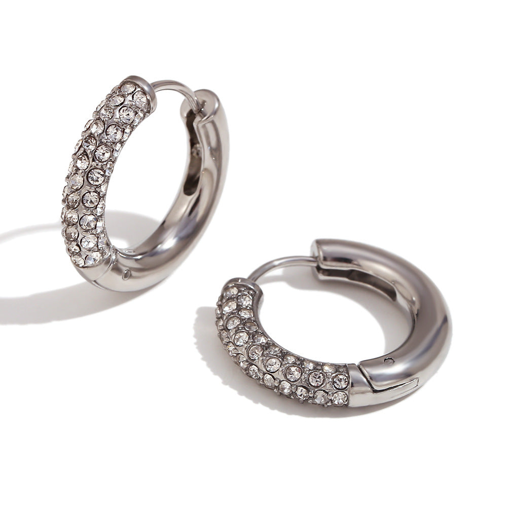 Minimalist Fashion Stainless Steel 18K Gold Plated Round Geometric Zirconia Hoop Earrings for Women