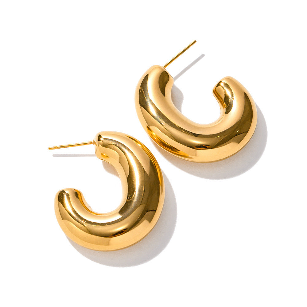 Geometric Stainless Steel Hoop Earrings with Vacuum Plating in 18K Gold Tone for Women