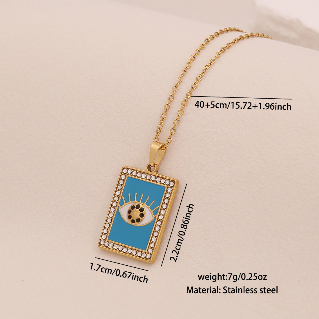 Collana con Ciondolo Occhio Geometrico da Donna con Finitura Smaltata in Acciaio Inossidabile e Acciaio al Titanio su Catena a O