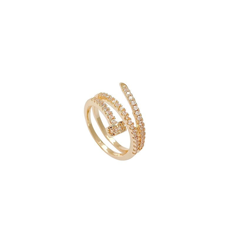 Minimalist Spiral Nail Ring for Women in Copper with Plated Finish, Adjustable Open Band Finger Ring Featuring Letter Design