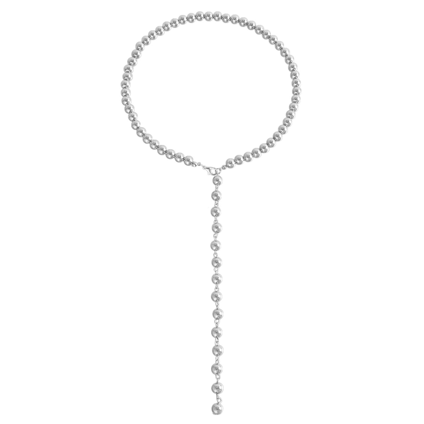 Vintage Geometric Beaded Necklace for Women with Plastic Resin Beads Electroplated Alloy Pendant and Long Tassel Chain