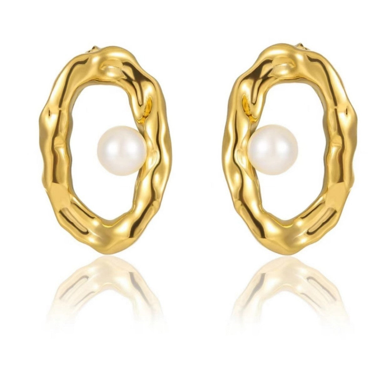 Orecchini a perno geometrici piegati vintage in acciaio inossidabile cavo con intarsio di perle per donne