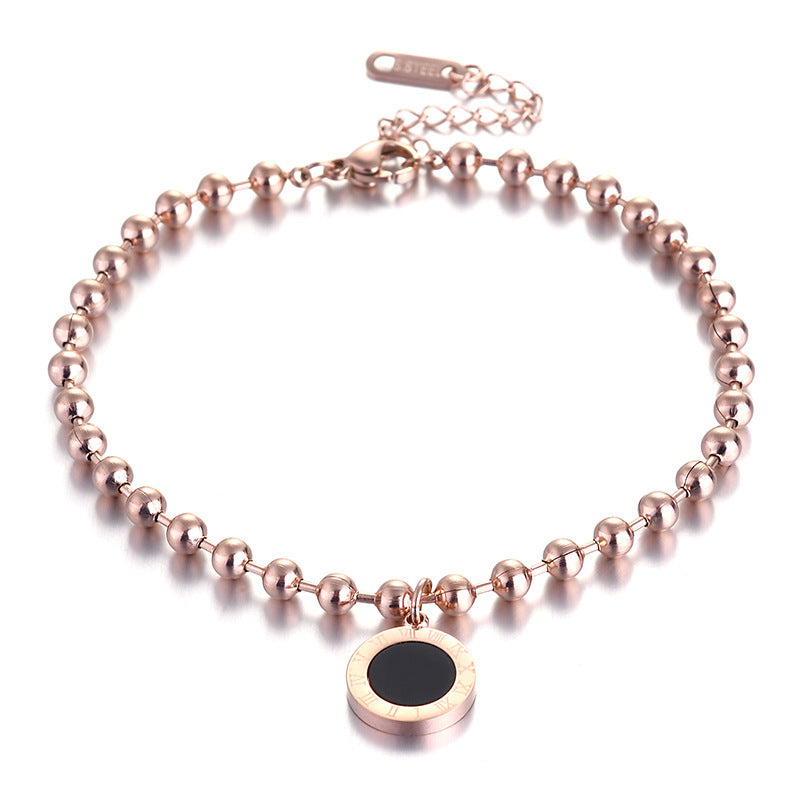 Minimalist Geometric Round Pendant Titanium Steel Bracelet for Women with 18K Rose Gold Plating and Letter Accent