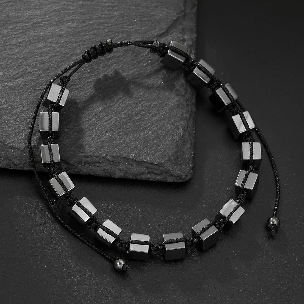 Casual Rectangle Hematite Turquoise Handmade Bracelet Unisex Adjustable