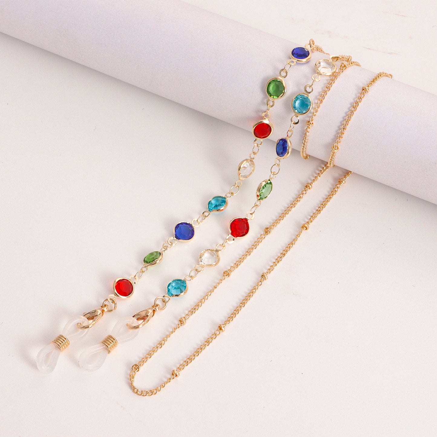 Floral Drip Oil Alloy Glasses Chain with Crystal Inlay