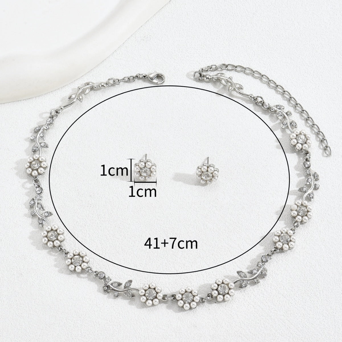 Floral Stamen Design Alloy Necklace and Earrings Set with Pearl Inlay for Women