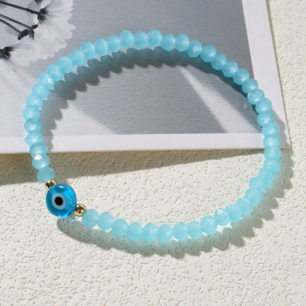 Geometric Evil Eye Crystal Beaded Bracelet for Women