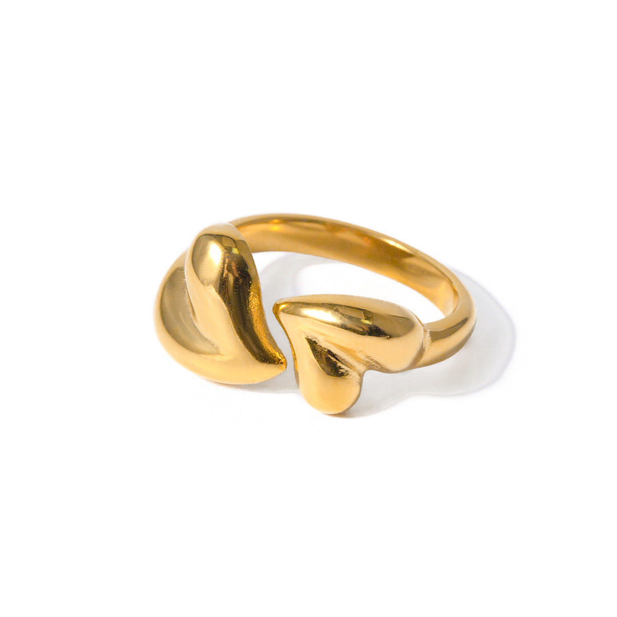 Anello da donna regolabile aperto a cuore asimmetrico in acciaio inossidabile placcato oro 18K alla moda