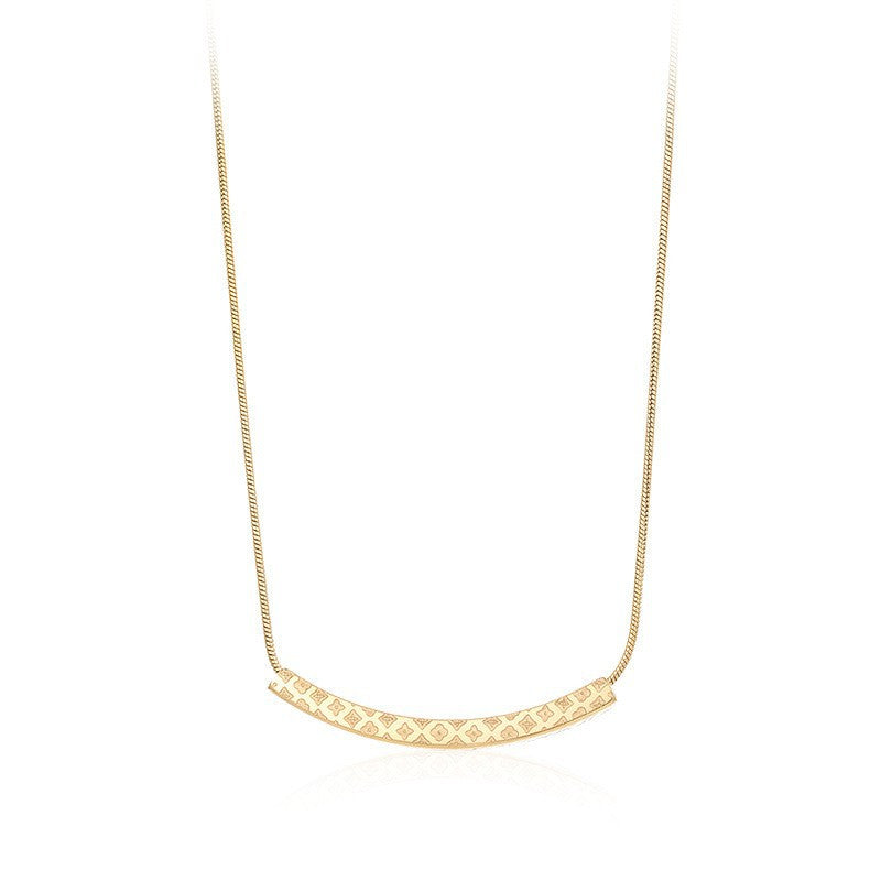 Minimalist Smile Pendant Necklace for Women in Titanium Steel with Plated Finish on Snake Chain Geometric Pattern