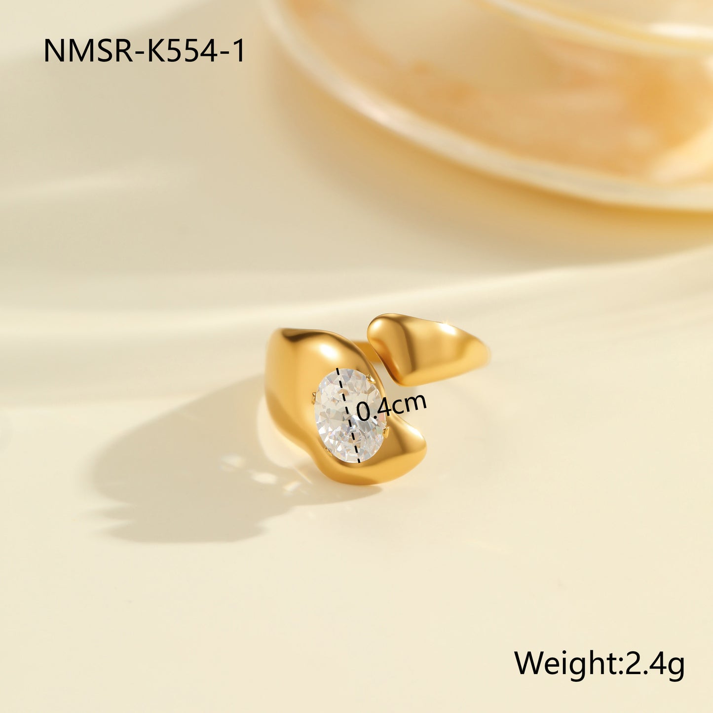 Anello da donna minimalista geometrico con zirconi in acciaio inossidabile con finitura placcata