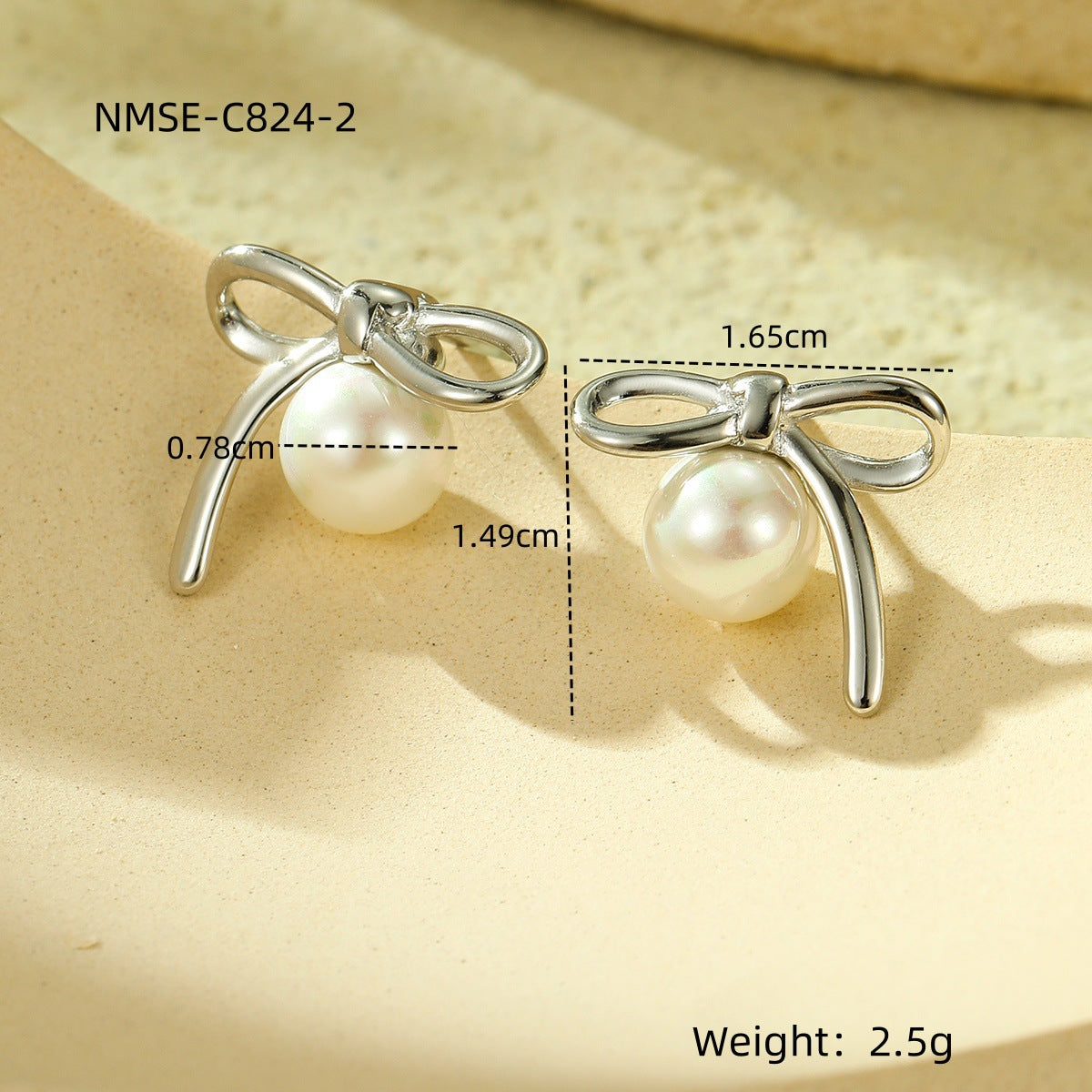 Minimalist Bow-Shaped Titanium Steel Stud Earrings with Pearl Inlay for Women, Hypoallergenic and Fade-Resistant