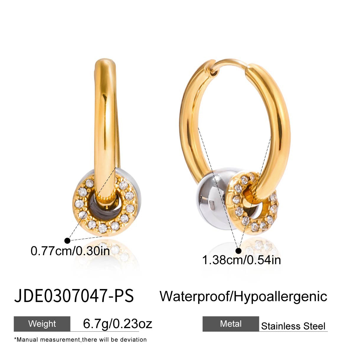 Orecchini a Cerchio Minimalisti Geometrici in Acciaio Inossidabile con Intarsio di Strass per Donna, Gioielli per Orecchie in Acciaio al Titanio Placcato Ipoallergenico