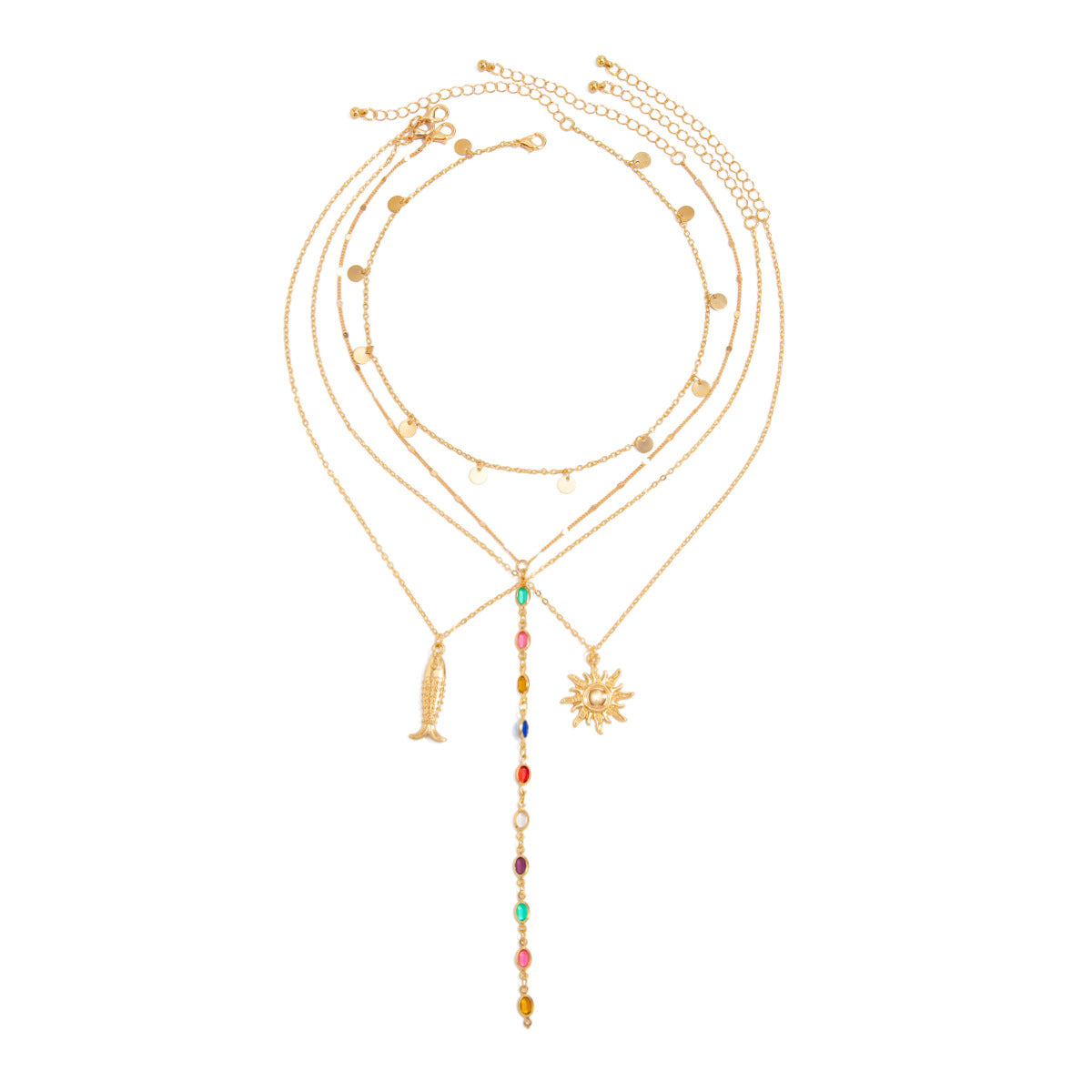 Collana con ciondolo a forma di pesce minimalista ispirata all'oceano con dettagli in cristallo e nappe a strati per donna