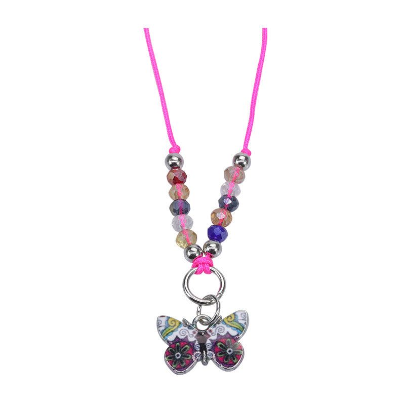 Sweet Colorful Crystal Butterfly Beaded Bracelet Silver Plated Unisex Hand Jewelry