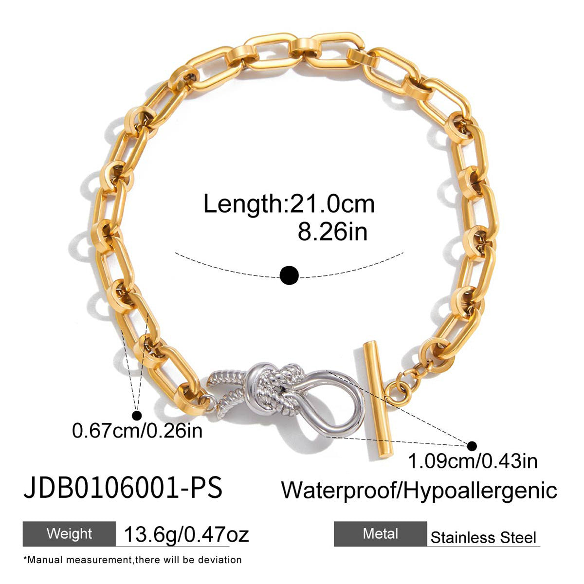 Bracciale in acciaio al titanio con nodo geometrico minimalista e finitura placcata da donna