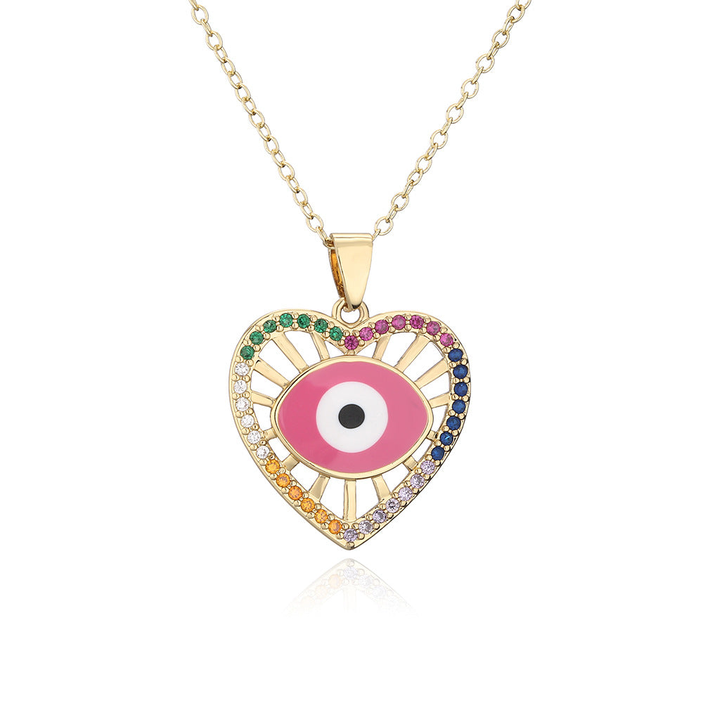 18K Gold Plated Brass Drip Oil Heart Geometric Pendant with Cubic Zirconia for Women