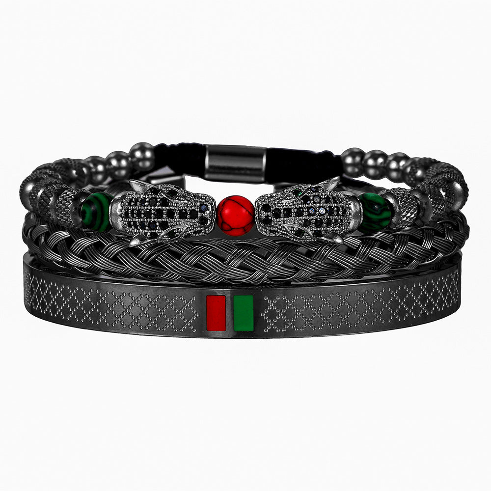 Leopard Print Geometric Stainless Steel Plated Bracelet with Gemstone Inlay for Unisex