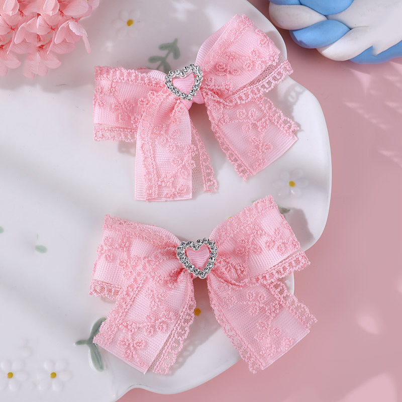 Horquilla de tela en forma de lazo estilo natural para niñas con detalles de volantes y malla, horquilla de pico de pato con temática de princesa