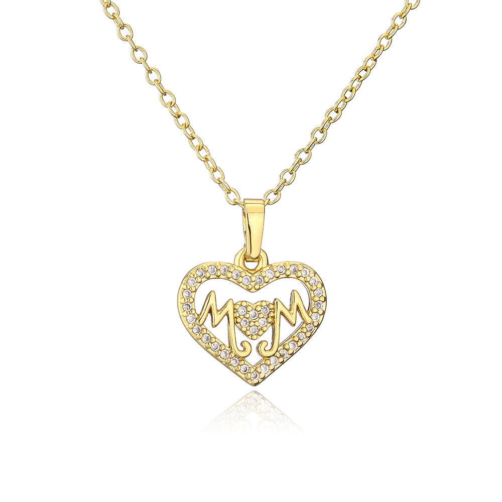 Collana Pendente a Cuore Minimalista in Rame Placcato Oro 18K con Intarsio di Zirconi da Donna