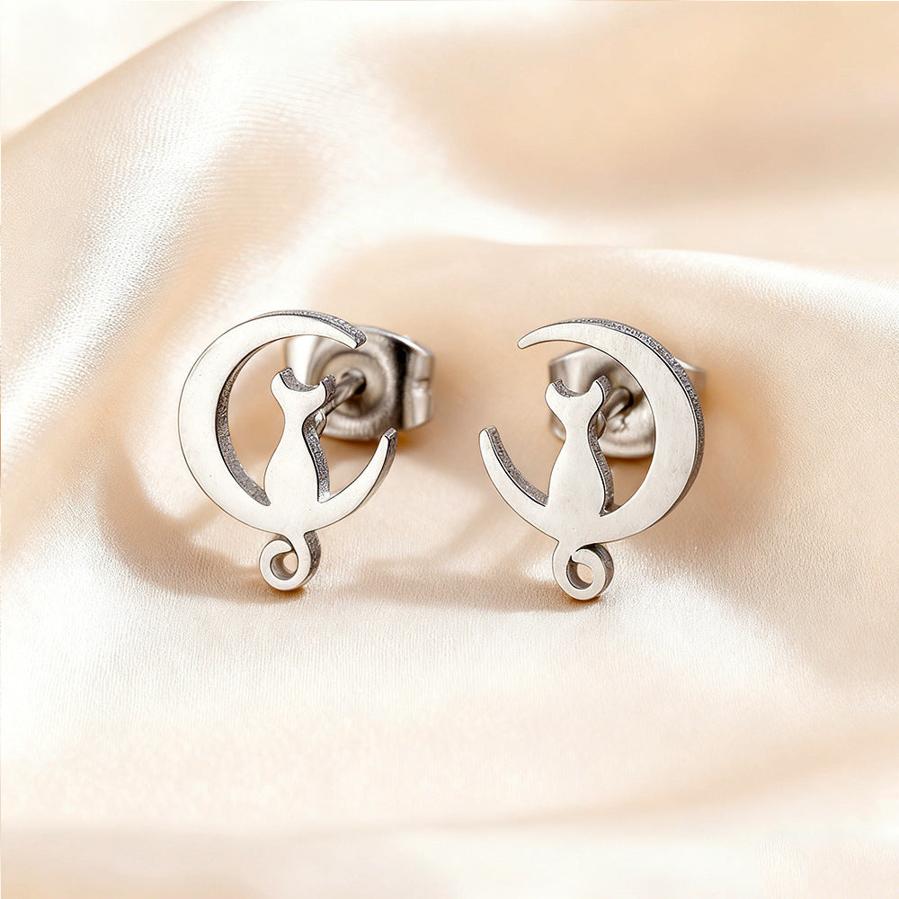 Orecchini a perno da donna placcati in acciaio inossidabile, con luna e stella geometriche, eleganti e di lusso