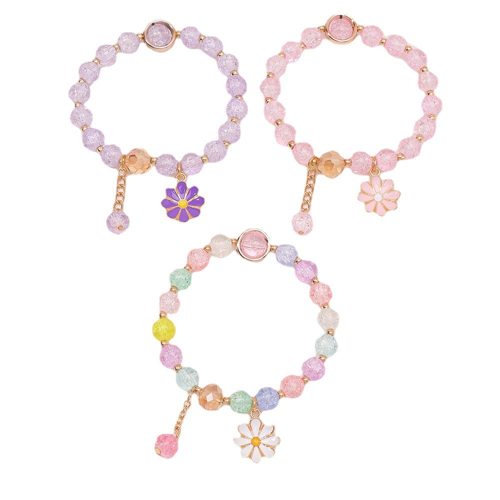 Braccialetto per bambine con perline di vetro a forma di margherita, design floreale, gioielli fatti a mano in stile principessa