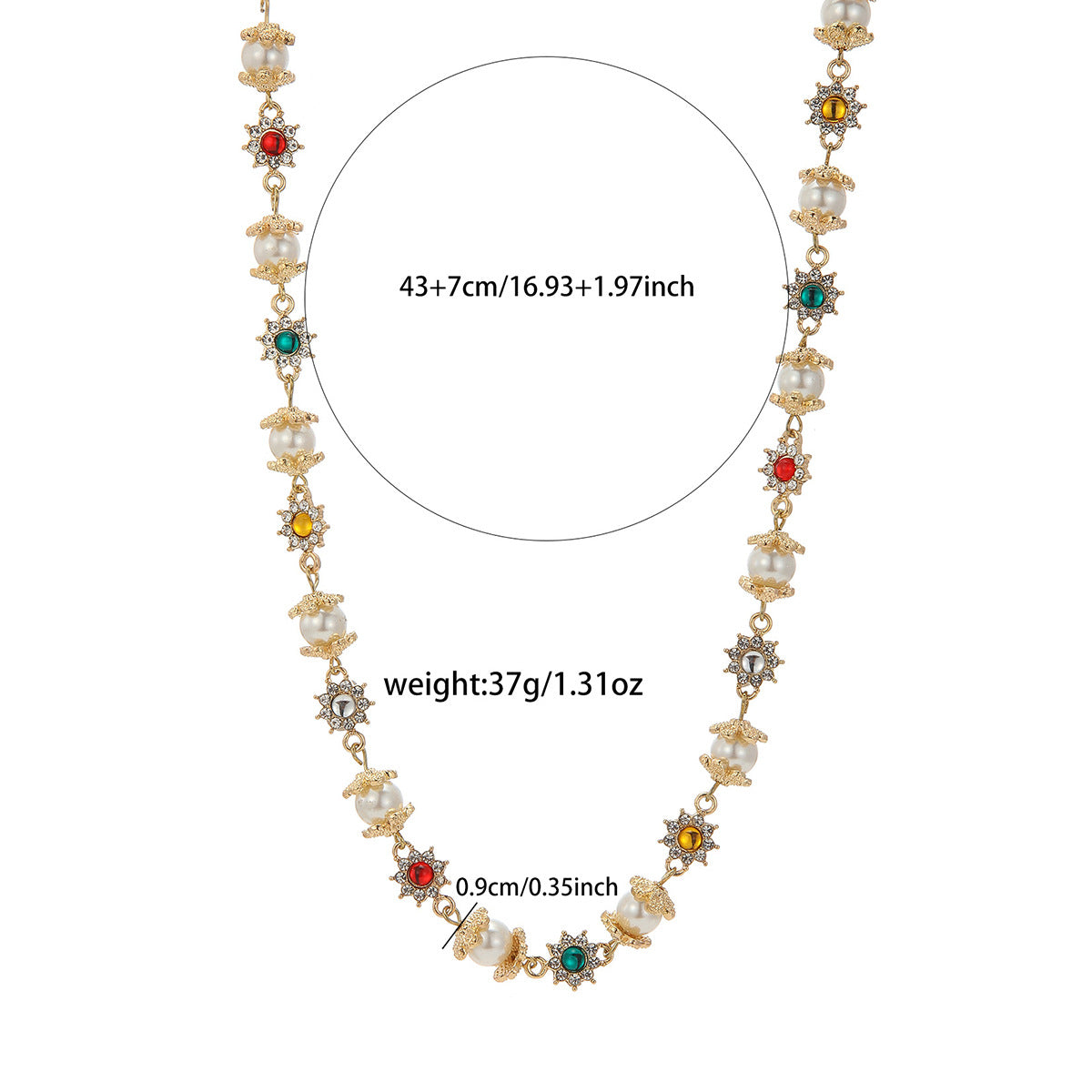 Geometric Floral Alloy Necklace with Imitation Pearl and Rhinestone Inlay on Cable Chain Unisex
