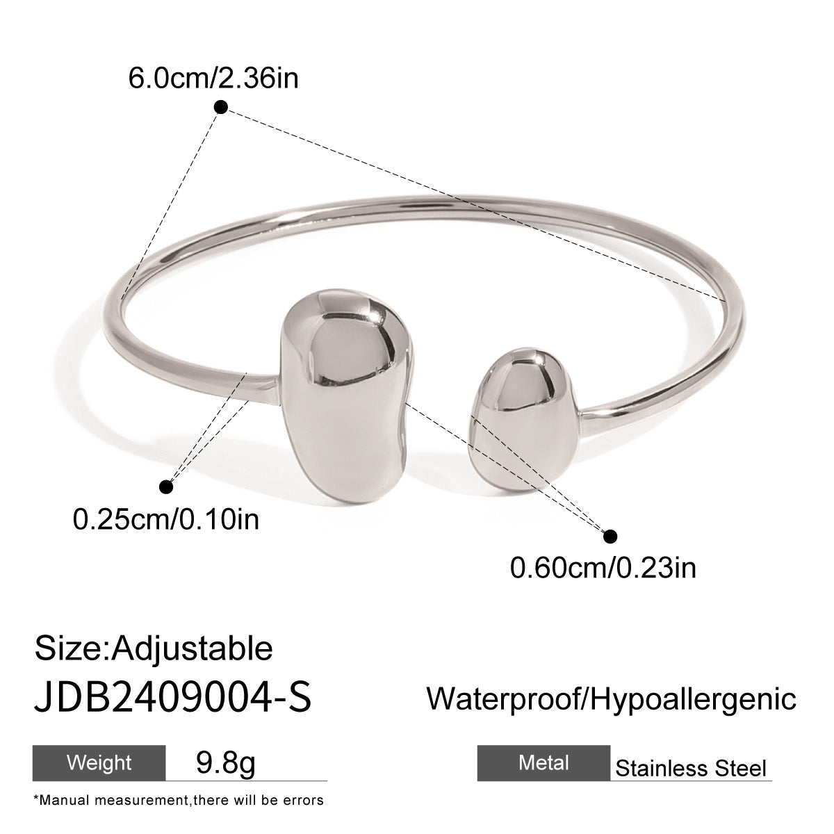 Set di bracciale e orecchini a goccia in acciaio inossidabile asimmetrico e minimalista con finitura placcata
