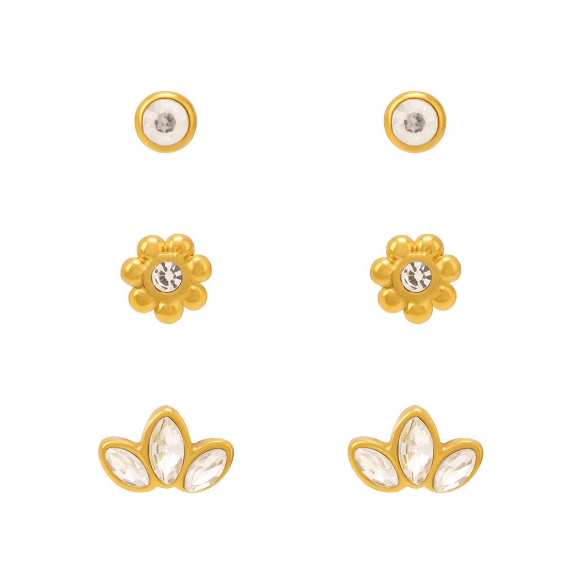 Floral Crown Shaped Zircon Stainless Steel Ear Cuff for Women with Vacuum Plated 18K Gold Finish
