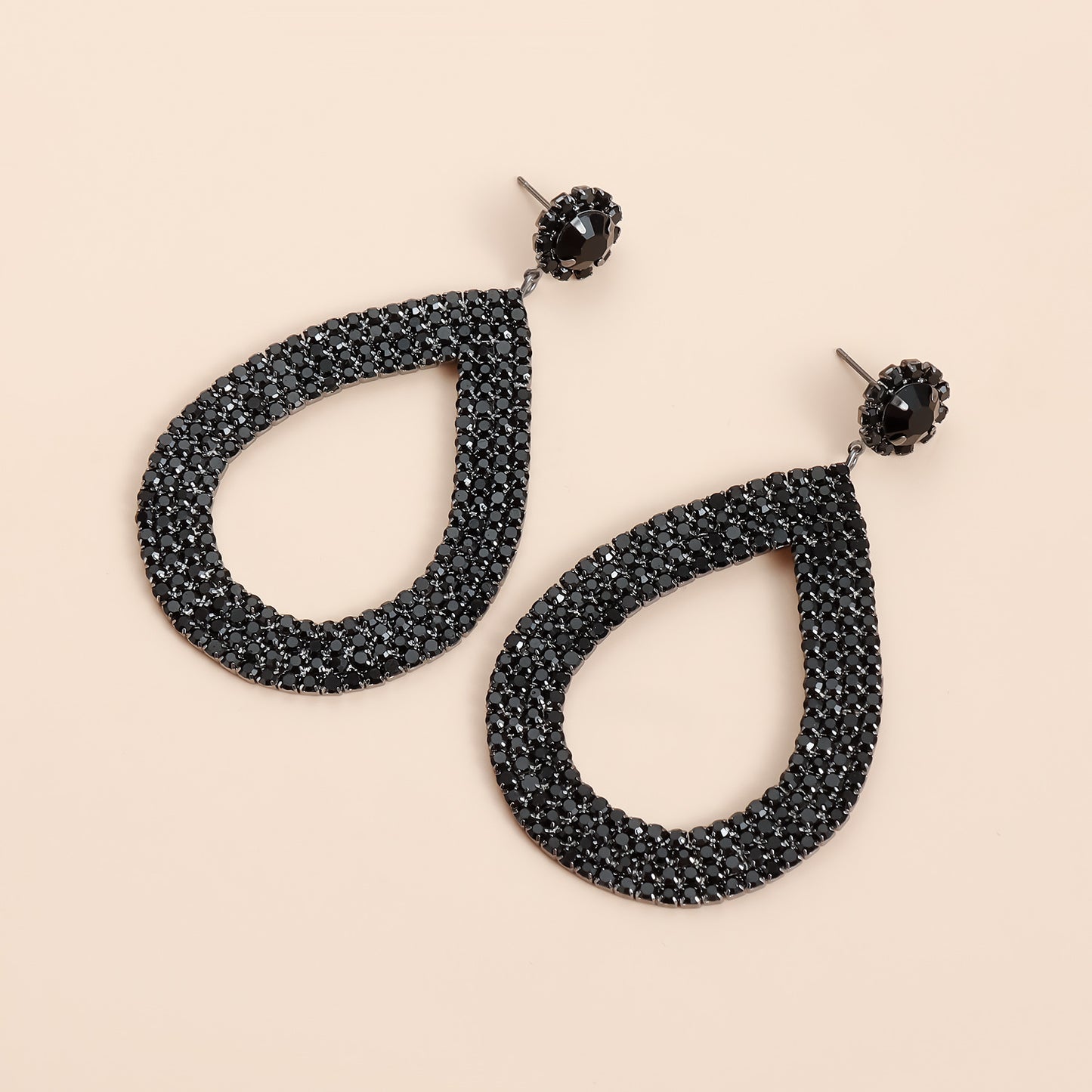 Vintage Geometric Zinc Alloy Electroplated Hoop Earrings with Rhinestone Accents for Women