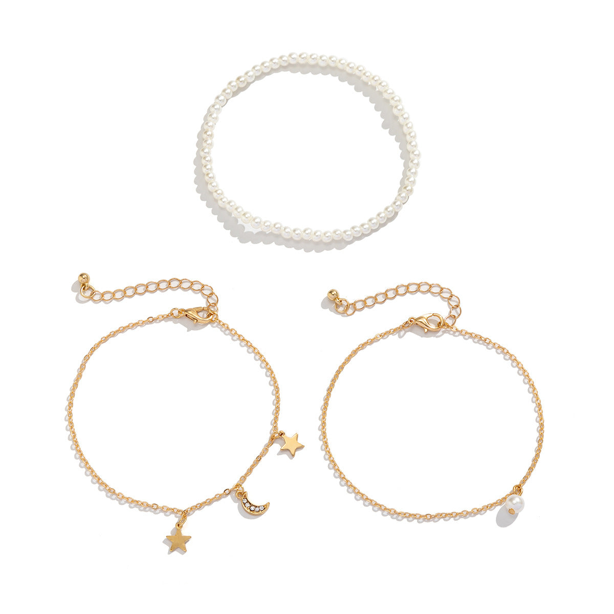 Juego de tobilleras minimalistas con borlas en forma de estrella y perlas de imitación para mujer, joyas de resina y plástico